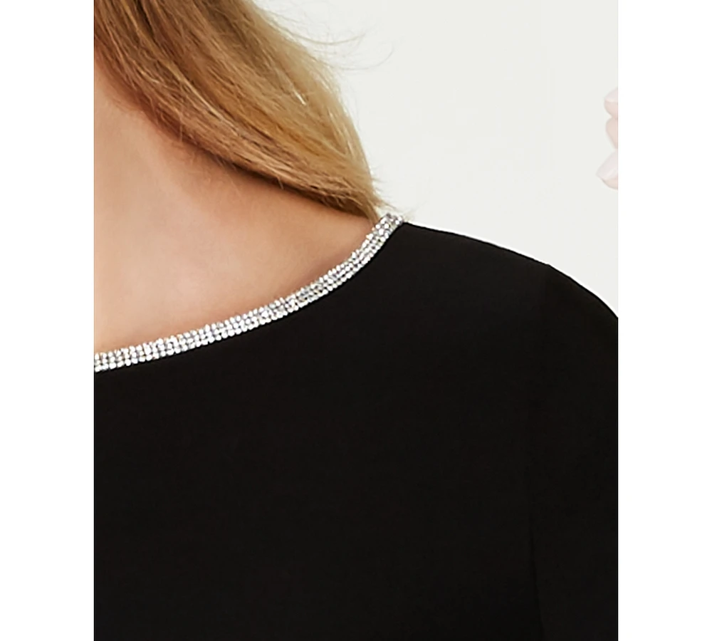 Msk Rhinestone-Trim Bell-Sleeve Dress