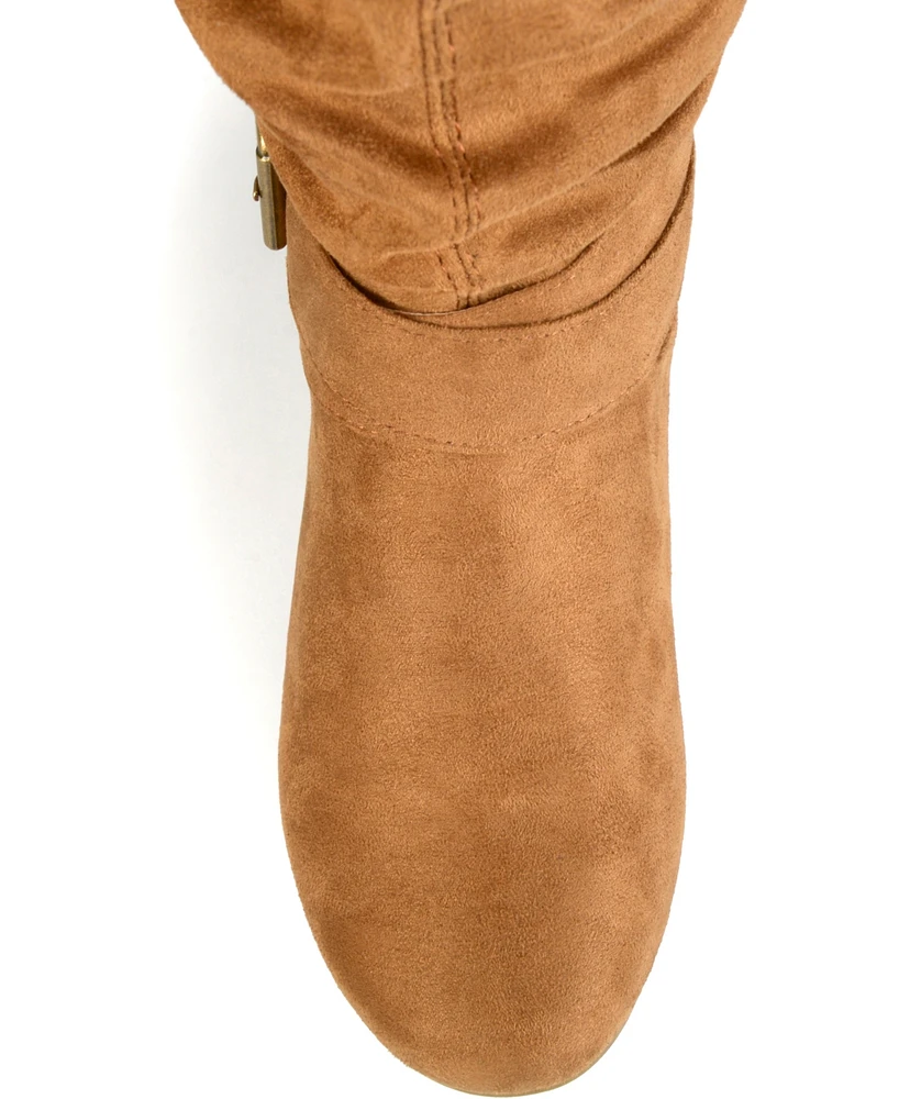 Journee Collection Women's Shelley Rouched Buckle Mid Shaft Boots