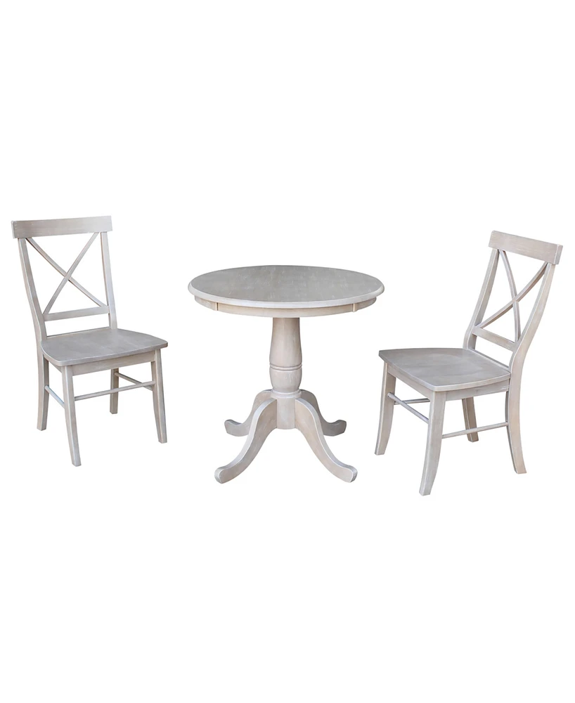 International Concepts 30" Round Top Pedestal Table- With 2 X-Back Chairs