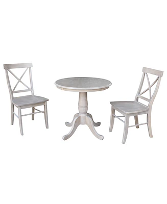 International Concepts 30" Round Top Pedestal Table- With 2 X-Back Chairs