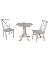 International Concepts 30" Round Top Pedestal Table- With 2 X-Back Chairs