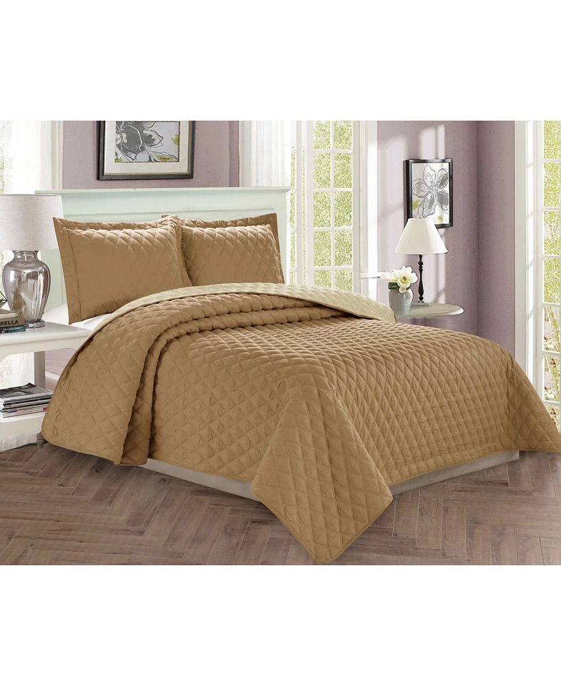 Elegant Comfort Luxury Diamond Design 3-Pc. Quilted Coverlet Set, Full/Queen