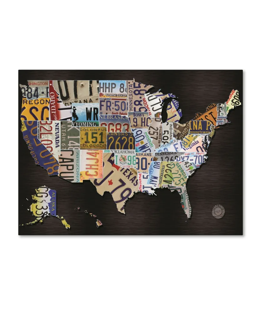 Masters Fine Art 'Usa License Plat Map on Black Wood' Canvas Art - 24" x 32"