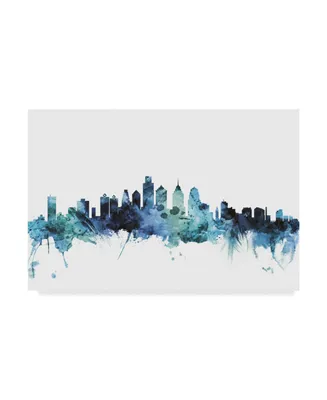 Michael Tompsett 'Philadelphia Blue Teal Skyline' Canvas Art - 47" x 30"