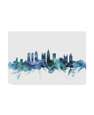 Michael Tompsett 'Atlanta Georgia Blue Teal Skyline' Canvas Art - 47" x 30"