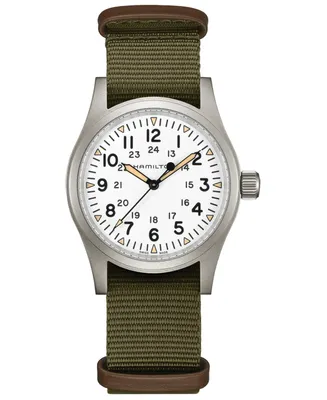 Hamilton Men's Swiss Mechanical Khaki Field Green Nato Strap Watch 38mm