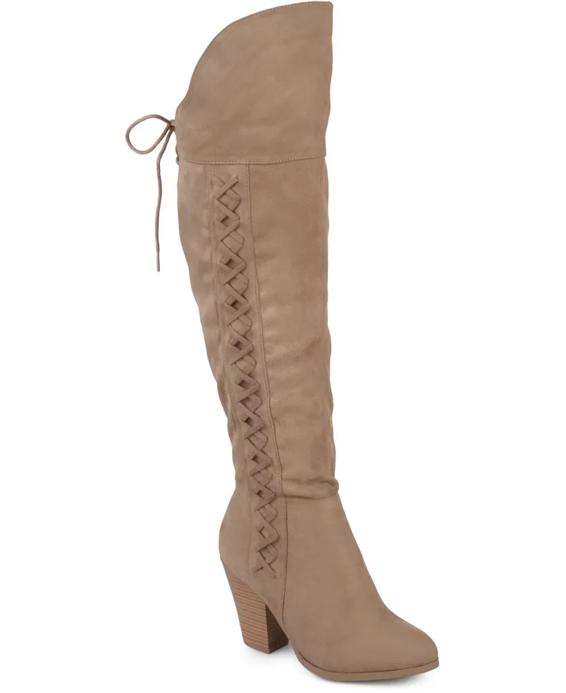 Journee Collection Women's Spritz Wide Calf Lace Up Over The Knee Boots