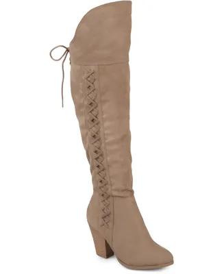 Journee Collection Women's Spritz Wide Calf Lace Up Over The Knee Boots