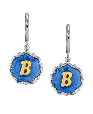 2028 Silver Tone Blue Enamel Gold Tone Initial Earrings