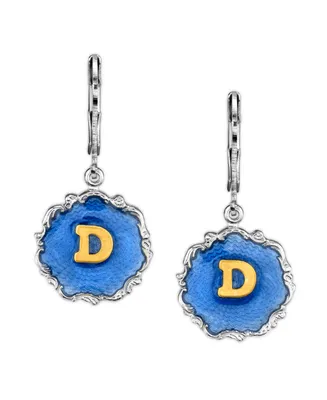 2028 Silver Tone Blue Enamel Gold Tone Initial Earrings