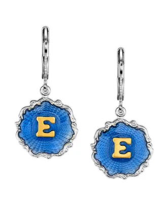 2028 Silver Tone Blue Enamel Gold Tone Initial Earrings