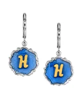 2028 Silver Tone Blue Enamel Gold Tone Initial Earrings