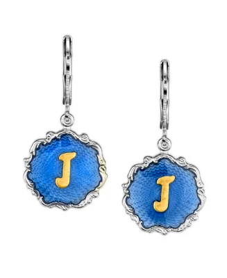 2028 Silver Tone Blue Enamel Gold Tone Initial Earrings