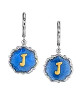 2028 Silver Tone Blue Enamel Gold Tone Initial Earrings