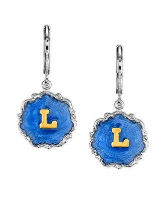 2028 Silver Tone Blue Enamel Gold Tone Initial Earrings