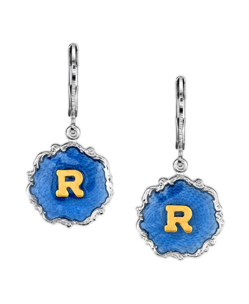 2028 Silver Tone Blue Enamel Gold Tone Initial Earrings