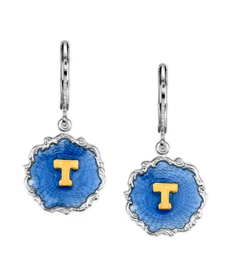 2028 Silver Tone Blue Enamel Gold Tone Initial Earrings
