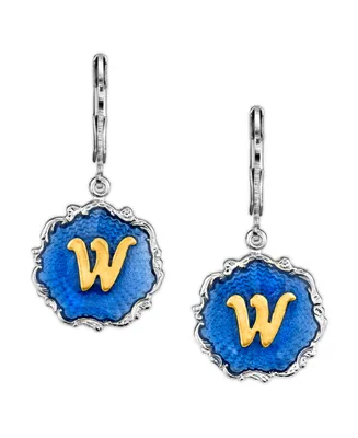 2028 Silver Tone Blue Enamel Gold Tone Initial Earrings