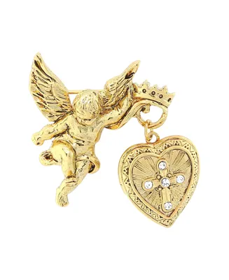 Symbols of Faith 14K Gold-Dipped Crystal Glory of The Cross Fob Locket Brooch
