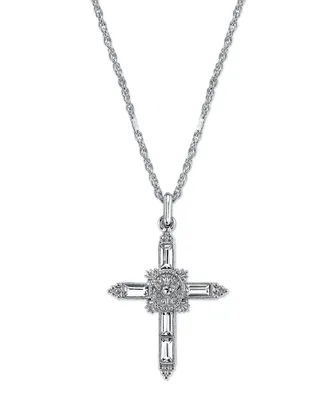Symbols of Faith Silver-Tone Crystal Cross Pendant Necklace 18"