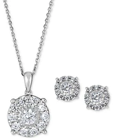 2-Pc. Set Diamond (2 ct. t.w.) Pendant Necklace & Stud Earrings 14k White or Yellow Gold