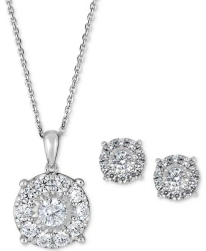 2 Pc. Set Diamond Pendant Necklace Stud Earrings 1 2 To 2 Ct. T.W. In 14k White Or Yellow Gold