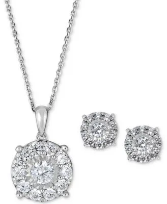 2 Pc. Set Diamond Pendant Necklace Stud Earrings 1 2 To 2 Ct. T.W. In 14k White Or Yellow Gold