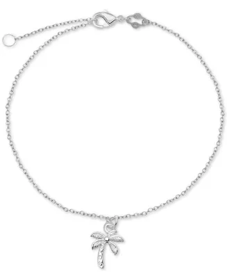 Palm Tree Charm Chain Ankle Bracelet in Sterling Silver