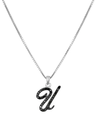 Sterling Silver Necklace, Black Diamond "U" Initial Pendant (1/4 ct. t.w.)