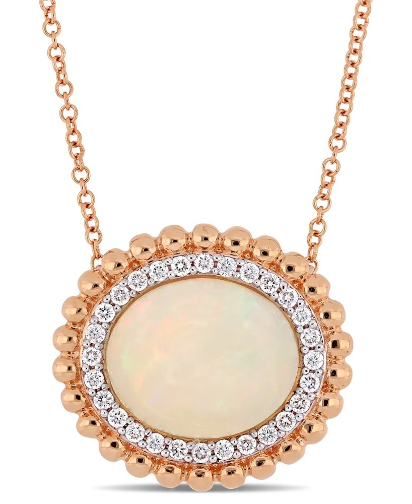 Opal (5 ct. t.w.) and Diamond (1/4 ct. t.w.) 17" Necklace in 14k Rose Gold