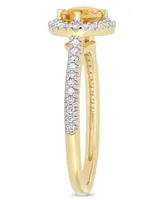 Citrine (3/4 ct.t.w.) and Diamond (1/4 Halo Ring 10k Yellow Gold