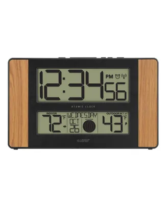 La Crosse Technology Atomic Digital Clock with Temperature and Moon Phase, Oak finish