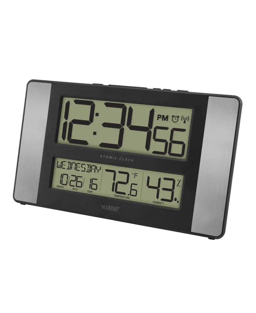 La Crosse Technology Atomic Digital Clock with Indoor Temperature and Humidity, Aluminum finish