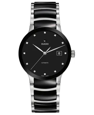 Rado Women's Swiss Automatic Centrix Diamond-Accent Black Ceramic & Stainless Steel Bracelet Watch 38mm