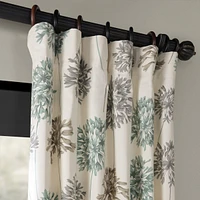 Half Price Drapes Allium Blue Grey Floral Printed Cotton Room Darkening Curtain