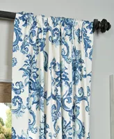 Half Price Drapes Indonesian Blue Floral Printed Cotton Room Darkening Curtain