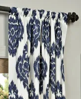 Half Price Drapes Ikat Blue Damask Printed Cotton Room Darkening Curtain