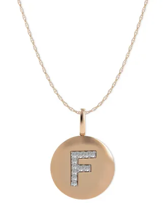 14k Yellow, White, or Rose Gold Necklace, Diamond Letter F Disk Pendant (1/10 ct. t.w.)