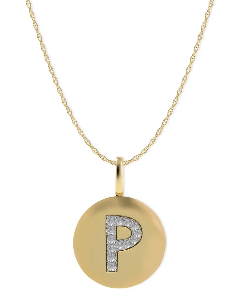 14k Gold Necklace, Diamond Accent Letter P Disk Pendant