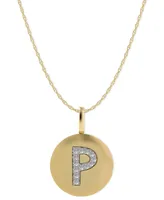 14k Gold Necklace, Diamond Accent Letter P Disk Pendant