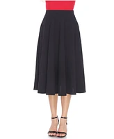 White Mark Flared Midi Skirt with Pockets