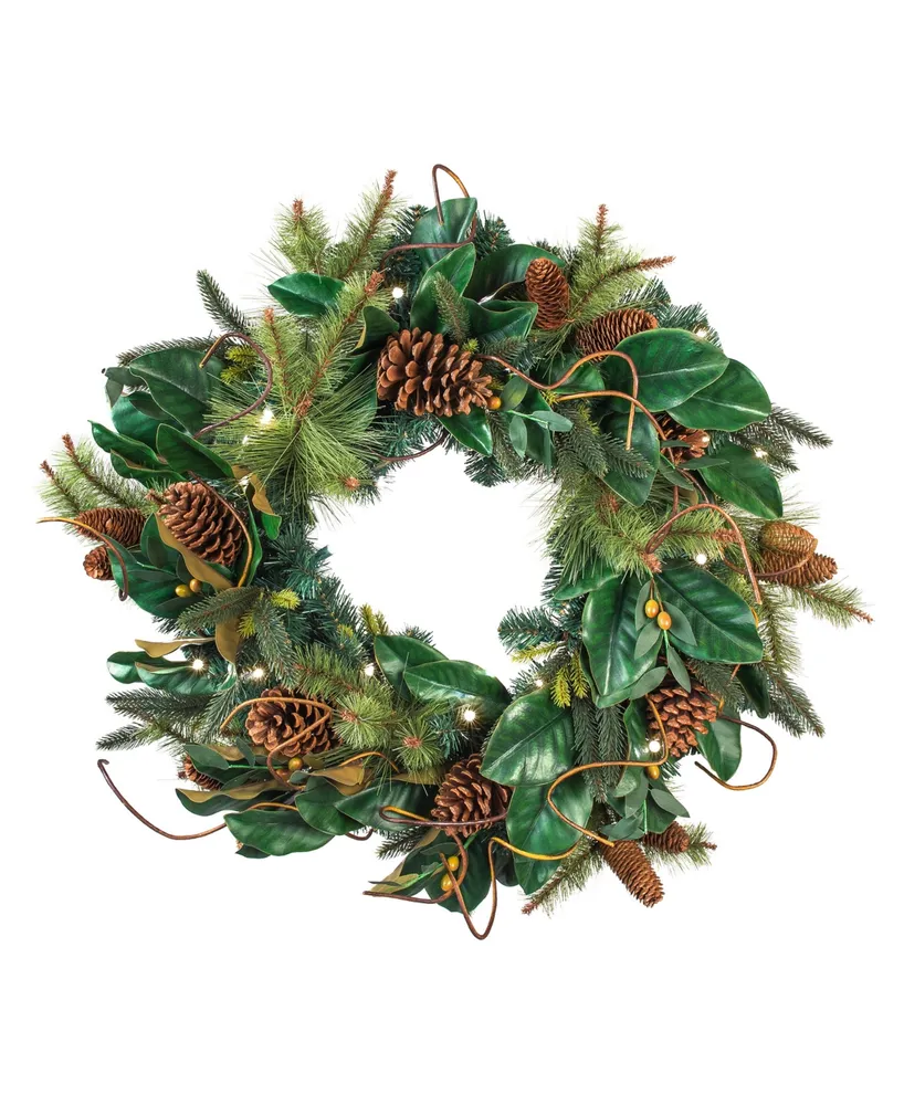 Village Lighting 30" Holiday Wreath with Lights, Magnolia Leaf