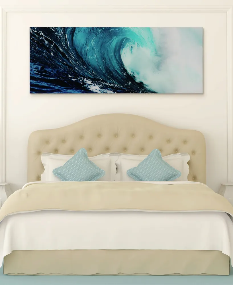 Empire Art Direct 'Blue Wave 2' Frameless Free Floating Tempered Glass Panel Graphic Wall Art - 24" x 63''