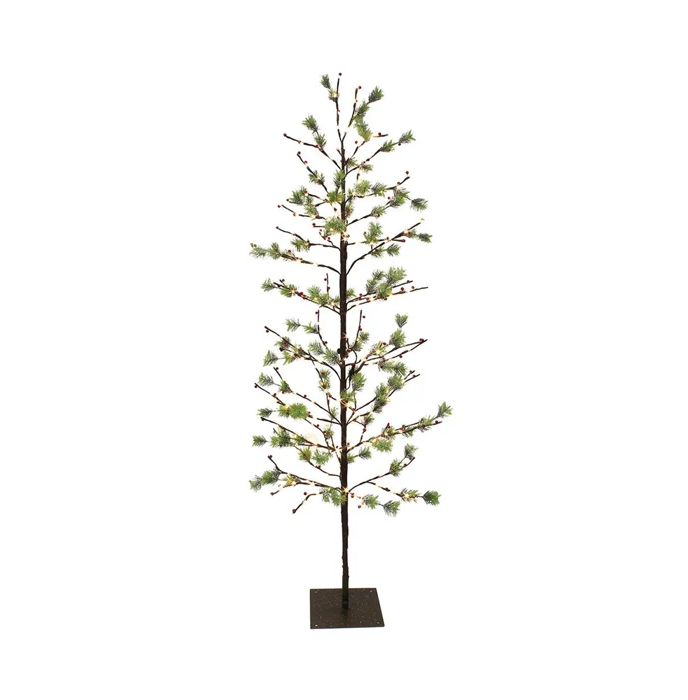 Puleo International 6 ft. Red Berry Led Artificial Tree with 240 White Twinkle Light