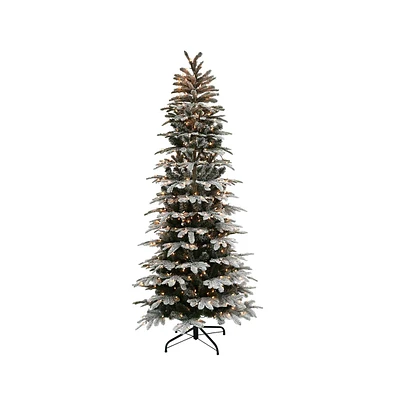 Puleo International 6.5 ft. Pre-Lit Slim Flocked Aspen Fir Artificial Christmas Tree with 450 Ul-Listed Clear Lights