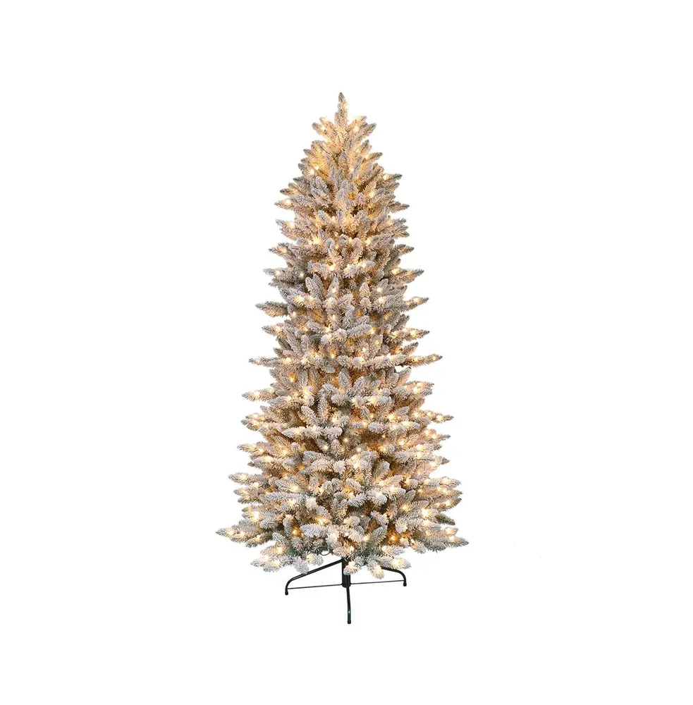 Puleo 6.5FT Pre-Lit Flocked Slim Fraser Fir Artificial Christmas Tree