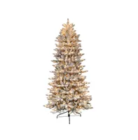 Puleo International ft. Pre-Lit Flocked Slim Fraser Fir Artificial Christmas Tree with Ul-Listed Clear Lights
