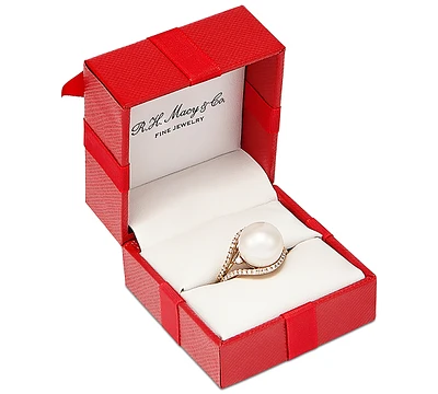Honora Cultured White Ming Pearl (11-13mm) & Diamond (1/3 ct. t.w.) Ring 14k Gold