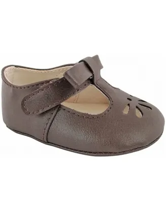 Baby Deer Girl Soft Leather-Like T-Strap with Bow and Perforation