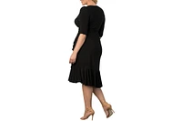 Kiyonna Plus Whimsy Ruffled Midi Wrap Dress